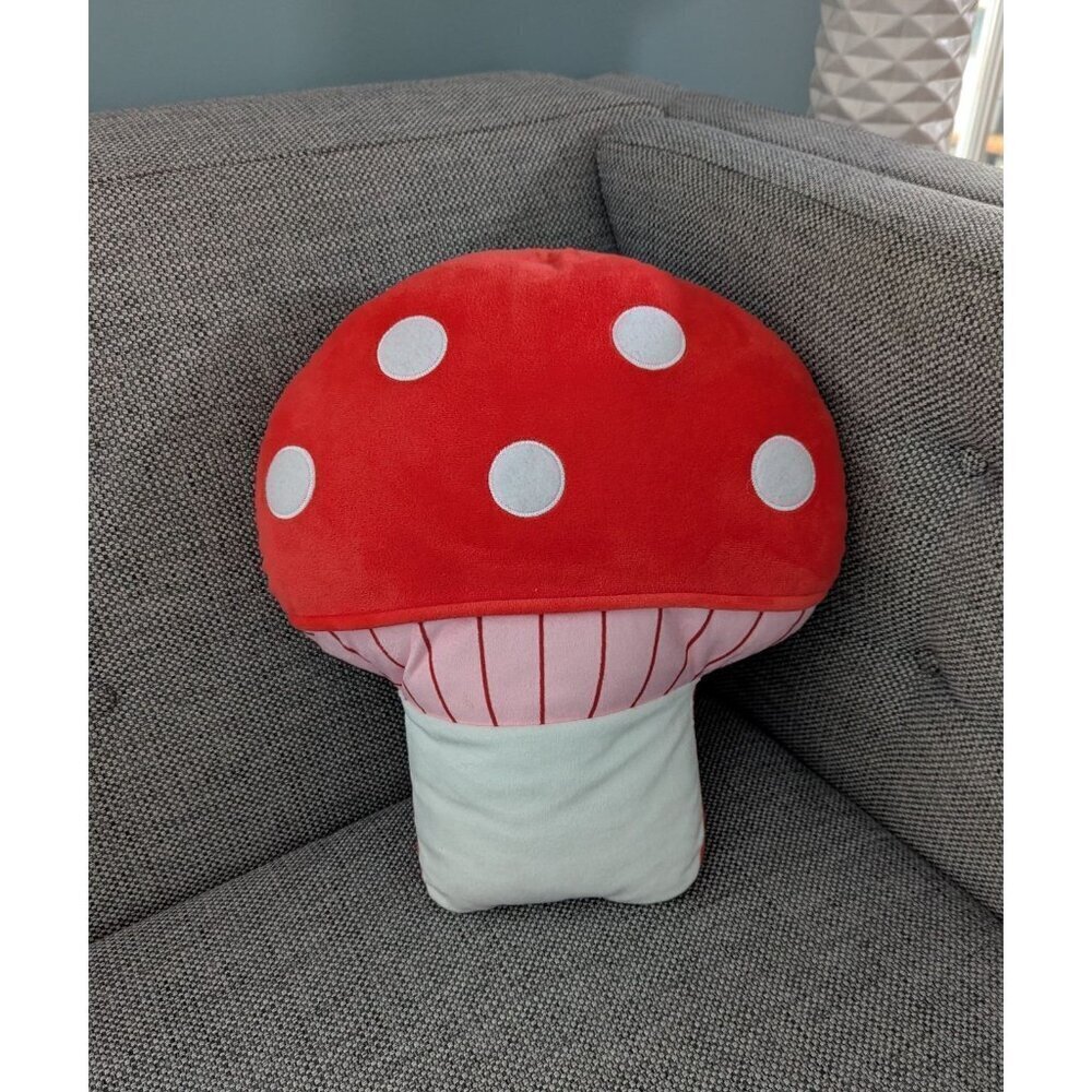 19" Mushroom Plush Pillow Red Pink White